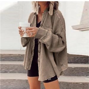 waffle shacket long sleeve button down shirt size M